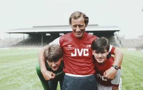new signings john lukic and charlie nicholas with manager terry neill.