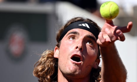 World No 5 Stefanos Tsitsipas serves against Roberto Carballés Baena