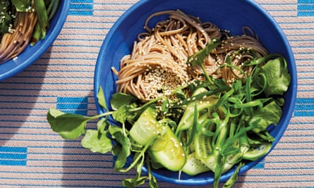 Cold soba with cucumber, watercress and sesame.