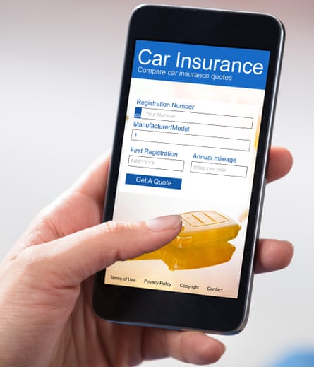 Woman looks at car insurance form on her phone