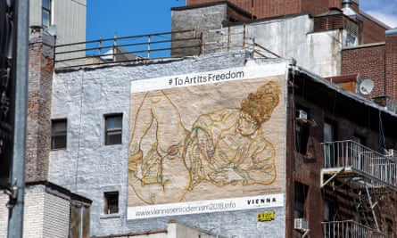A handpainted mural of a work by Egon Schiele in New York.