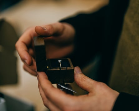 Maksym Kravchenko with the engagement ring delivered by Nova Poshta. October 2025