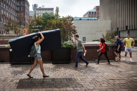 Emma Sulkowicz, a student at Columbia University who, in 2014, carried a mattress as a protest against the lack of action after they reported being raped.