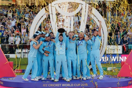Eoin Morgan lifts the World Cup trophy after incredible final