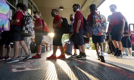 Students wear masks at an elementary school in Richardson, Texas Tuesday.