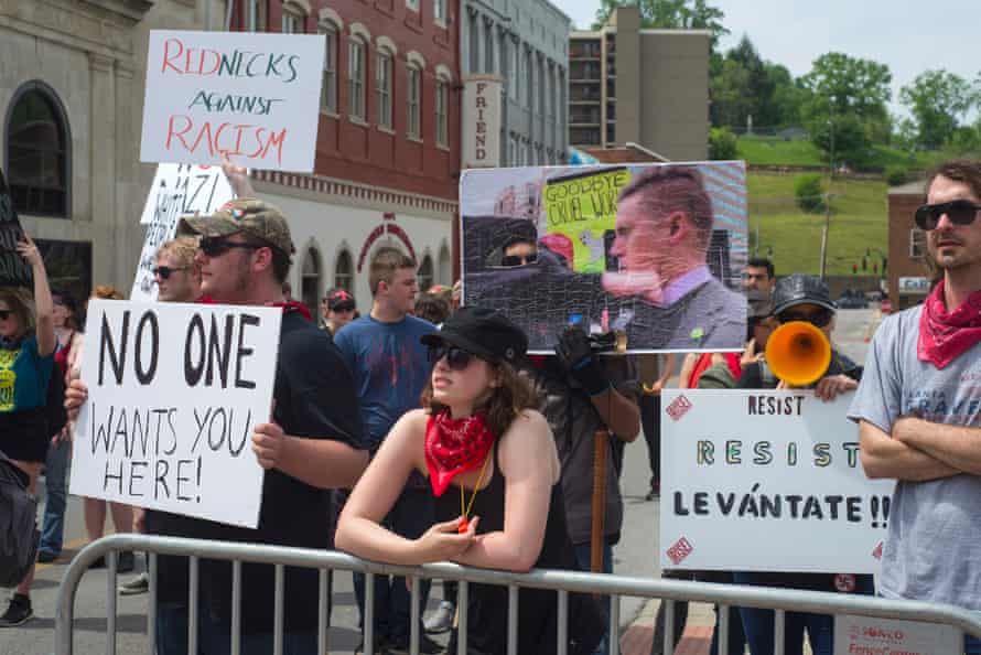 ‘Rednecks against racism’: Anti-fascist protesters in downtown Pikeville.