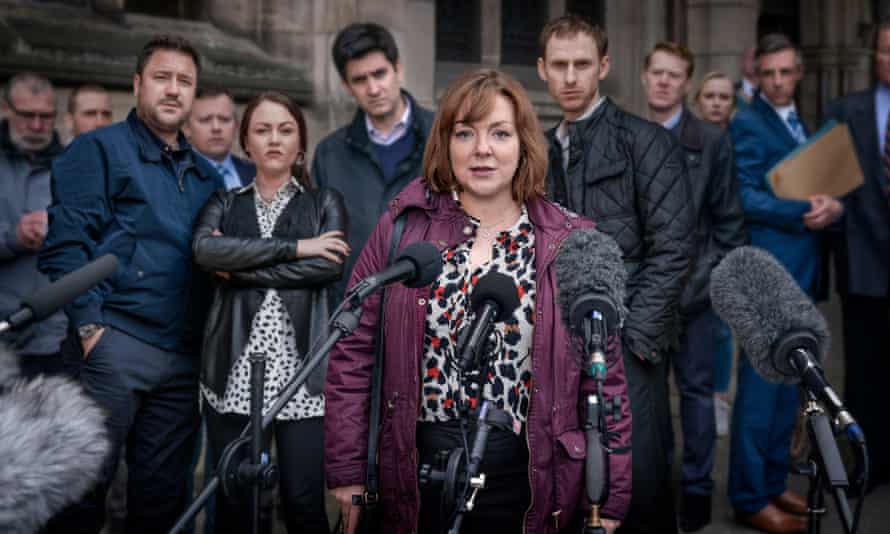 Sheridan Smith, centre, as Sarah Sak, the mother of Anthony Walgate, who was murdered by Stephen Port, in Four Lives.