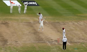 Ben Stokes celebrates after taking the wicket of West Indies’ Nkrumah Bonner.