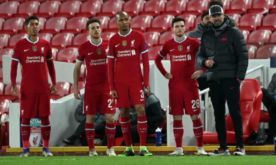 Jürgen Klopp prepares to bring on four substitutes during Liverpool’s Champions League game at home to Atalanta in November