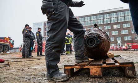 ‘Allied bombs were notoriously unreliable’ … a 1,000kg bomb found in Hamburg’s harbour, January 2017.