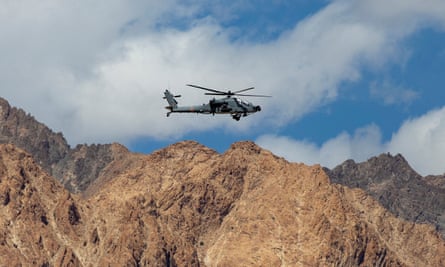 An Indian air force Apache helicopter over the Ladakh region on 17 September.