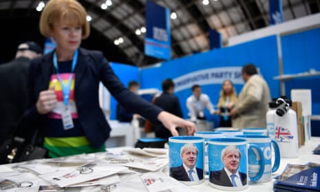 Boris Johnson mugs on sale at the Conservative party conference in Manchester.