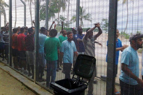 Protesters at the Manus Island immigration processing centre in May