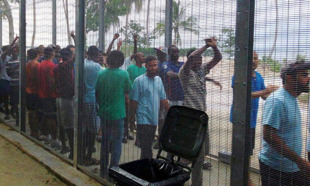 Protesters at the Manus Island centre.