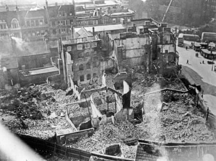 Aerial view showing bomb damage around the Bull Ring, Birmingham during the Second World War in 1941.