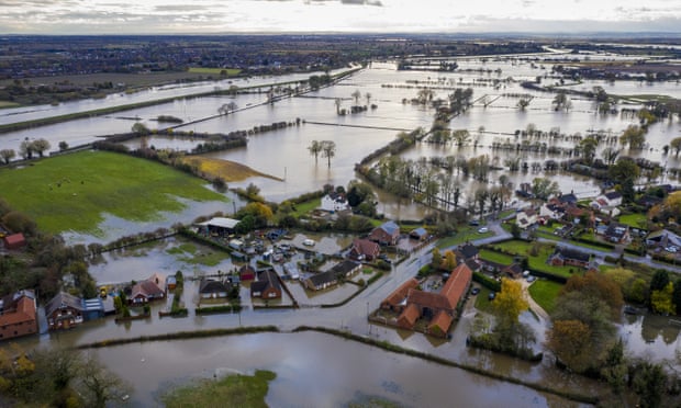 Flood water covers the roads and part of local houses in Fishlake, Doncaster.