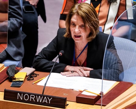 Norway’s former ambassador to the United Nations Mona Juul address a UN Security Council meeting on Ukraine, in 2022.