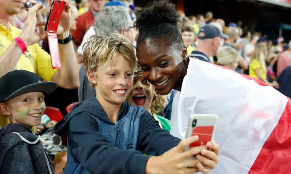 On the right track: with a young fan at the Gold Coast 2018 Commonwealth Games.