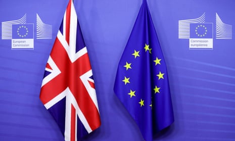 Flags at a meeting between Britain and the EU in Brussels in 2020.