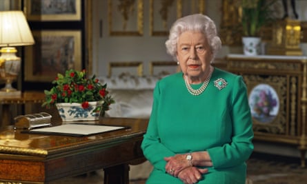Queen Elizabeth during her address to the nation and the Commonwealth in relation to the coronavirus epidemic (COVID-19), recorded at Windsor Castle