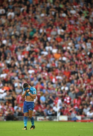 Alexis Sanchez reacts after Sturridge scores. This was Arsenal’s heaviest Premier League defeat since a 4-0 loss at Southampton on Boxing Day 2015