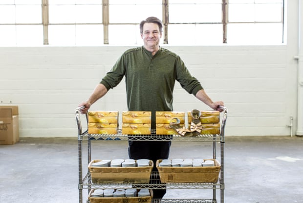 Ric Gebel, grandson of Salt-Water shoe company founder Walter Hoy, with a trolley of shoes