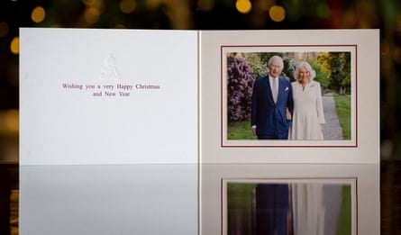 Fold-out Christmas card with Charles and Camilla on the right, and a message on the left reading “Wishing you a very Happy Christmas and New Year”