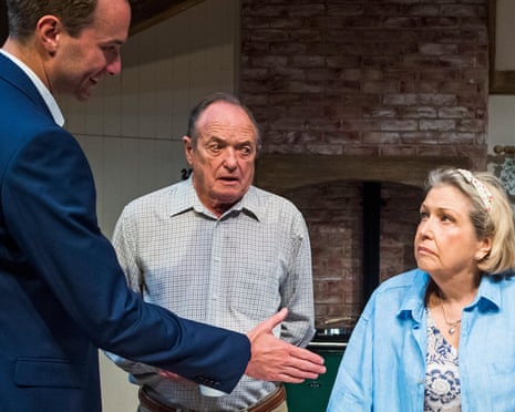 Oliver Chris as Joe, James Bolam as Jack and Anne Reid as Elizabeth in Fracked! Or: Please Don’t Use The F-Word by Alistair Beaton at the Minerva, Chichester.