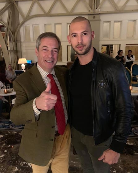 Tate with Nigel Farage, posted on Facebook in March 2019.