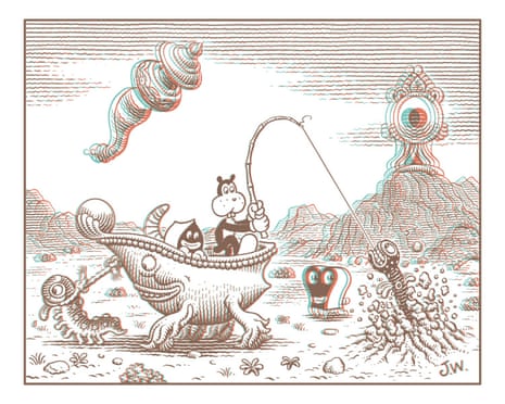 A page from Frank in the Third Dimension by Jim Woodring, rendered in 3D by Charles Barnard