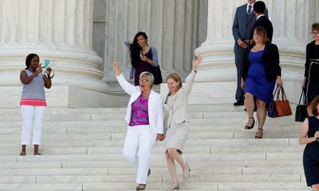 Plaintiff celebrates outside the Supreme Court in WashingtonLead plaintiff Amy Hagstrom-Miller, (L), president and CEO of Whole Woman’s Health and Nancy Northup, president and chief executive of the Center for Reproductive Rights, wave in celebration to supporters as they walk down the steps of the U.S. Supreme Court after the court handed a victory to abortion rights advocates, striking down a Texas law imposing strict regulations on abortion doctors and facilities in Washington June 27, 2016. REUTERS/Kevin Lamarque