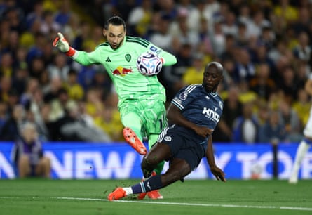 James Trafford clears just in time before Newcastle’s Yoane Wissa.