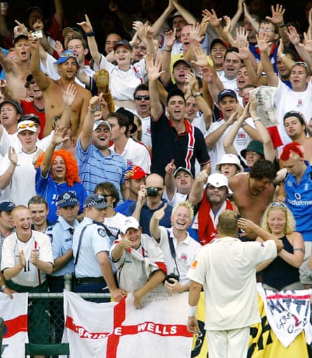 Australia’s Shane Warne salutes the English supporters after Australia won the first Ashes Test at the Gabba in 2002