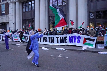 Health workers protesting in London against Palantir’s contract with NHS England in December 2023.