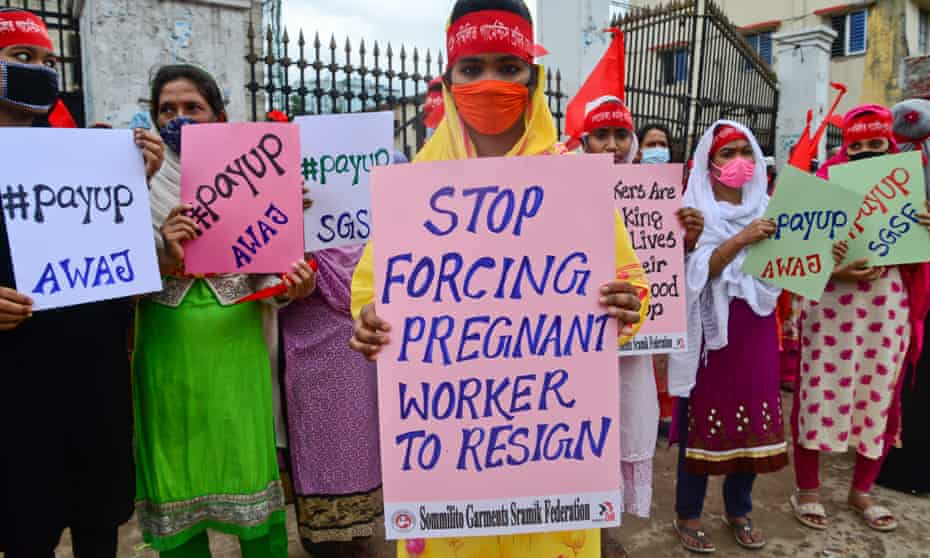 Activists protest against forced resignations and firing of pregnant women during the Covid-19 pandemic in Dhaka. 