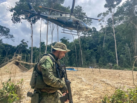 Environmental special forces raid an illegal cassiterite mine near the Yanomami village of Xitei