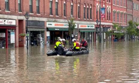 Vermont reservoir threatens to overflow as floods lash state capital emergency services work following flooding, in Montpelier, Vermont, U.S., July 11, 2023 in this still image taken from video obtained from social media.