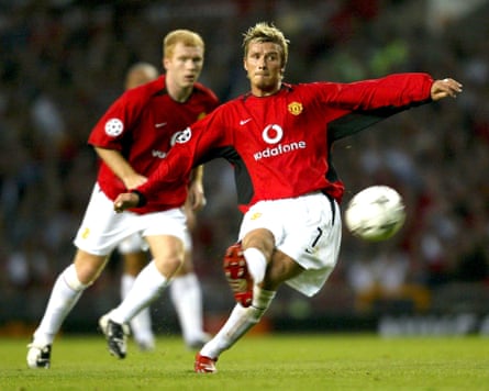 David Beckham, doing his dead-ball thing in the Champions League.