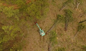 Aerial image of a bulldozer clearing trees for an urban expansion near Ipswich, southeast Queensland, April 2017.