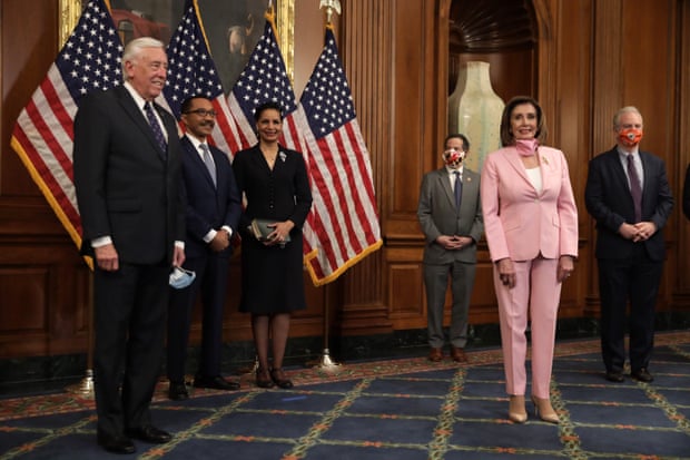 Speaker Pelosi in pink for a ceremonial swearing-in, 2019