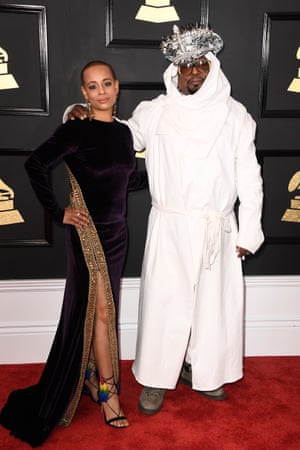 Carlon Thompson-Clinton and George Clinton attend the 59th Grammy awards.