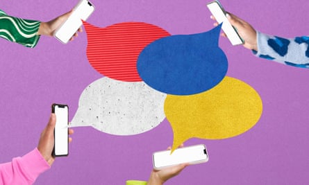People holding smartphones having an online conversation