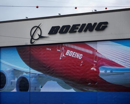 A Boeing logo at the company’s facility in Everett, Washington