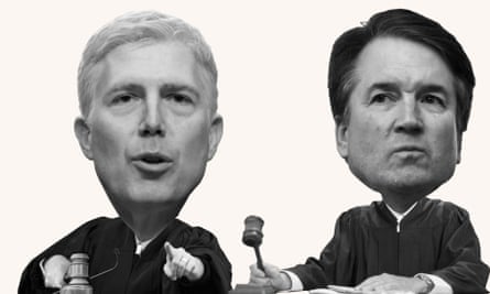 Supreme Court justices and Donald Trump appointees Neil Gorsuch (left) and Brett Kavanaugh (right) give the court a conservative majority for foreseeable future