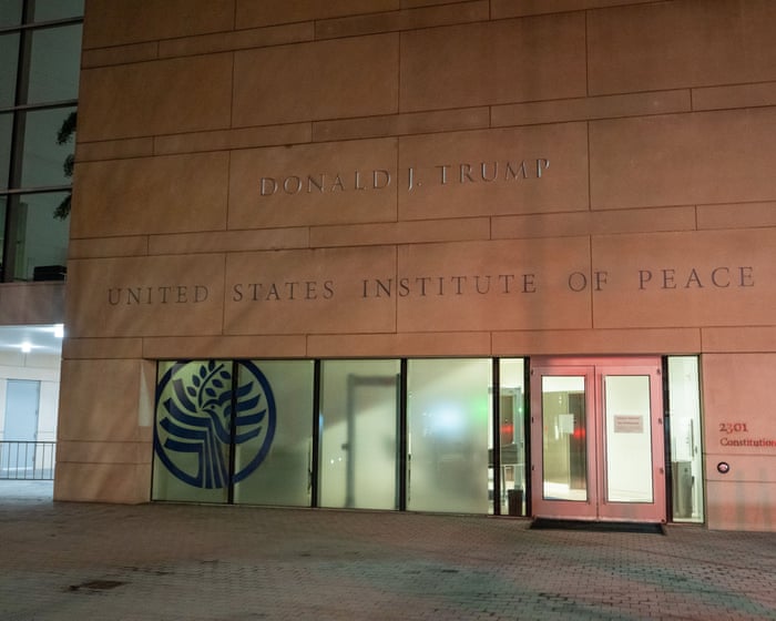 US Institute of Peace files emergency motion to block carving of Trump’s name into facade of its headquarters – as it happened
