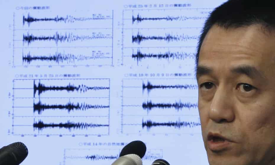 Yohei Hasegawa of the Japan meteorological agency explains to media in Tokyo the data collected after the North Korea nuclear test on Wednesday. 