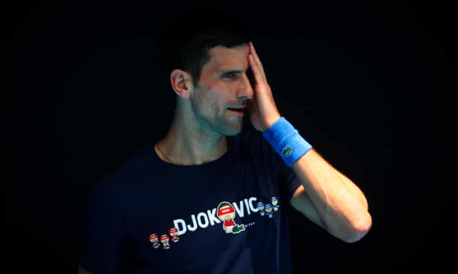 Novak Djokovic at a training session before  the Australian Open.