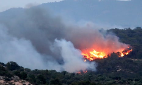 The forest fire burning in the municipality of Ribera d’Ebre, in Tarragona, Catalonia.