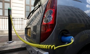 An electric car being recharged.
