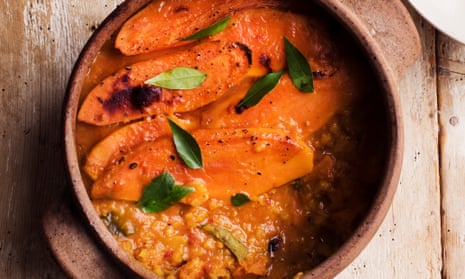 ‘My oven will glow’: baked spiced lentils with sweet potato.